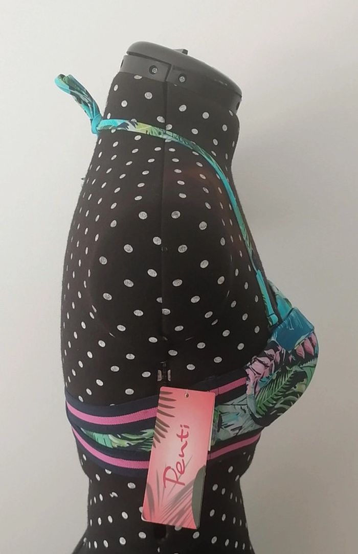 Haut de maillot de bain tropical bleu turquoise rose Taille 34 Penti - photo numéro 5