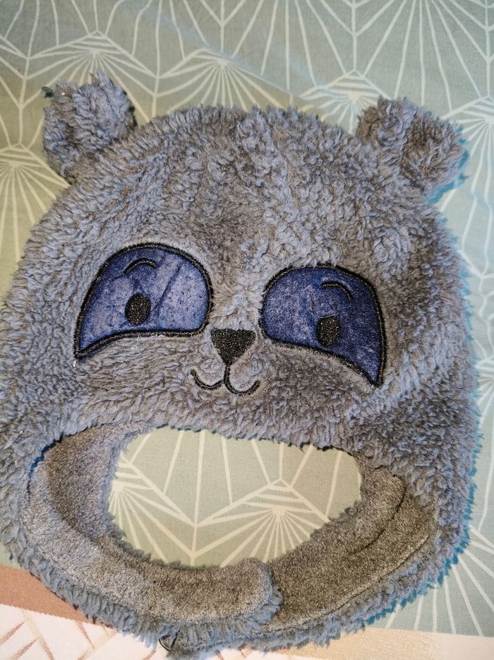 Bonnet chaud 18 mois animal gris et bleu