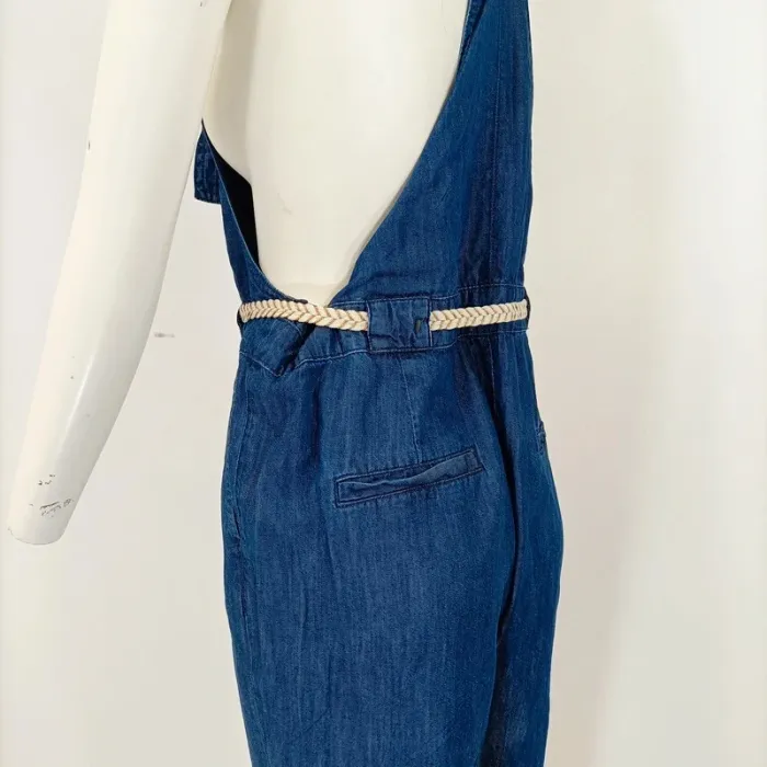Salopette en jean bleu sans manches - ceinture corde - dos nu Taille M/L A396 - photo numéro 7