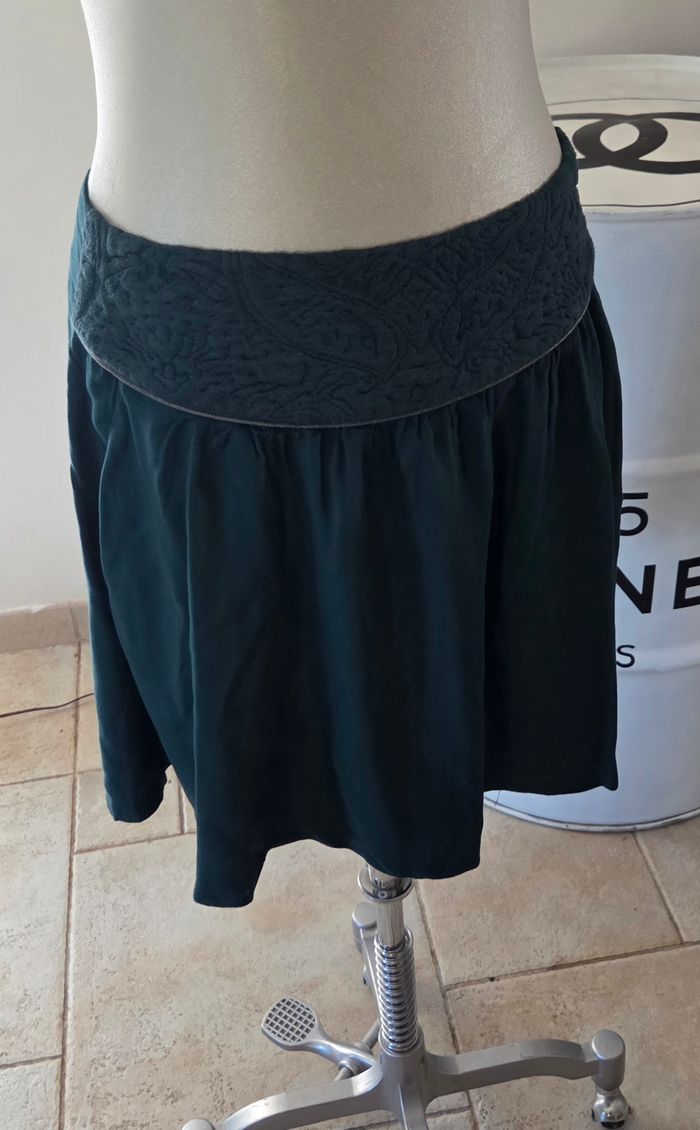 Jupe Promod vert sapin brodée taille haute fluide élégante T40 chic tendance - photo numéro 6