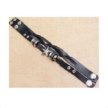 Bracelet Homme Simili Cuir Et Métal Argenté