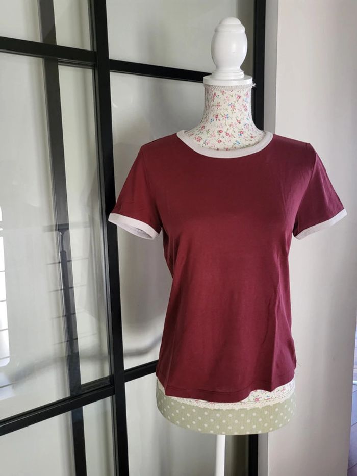 Tee-shirt Bordeaux et beige, H&M, s