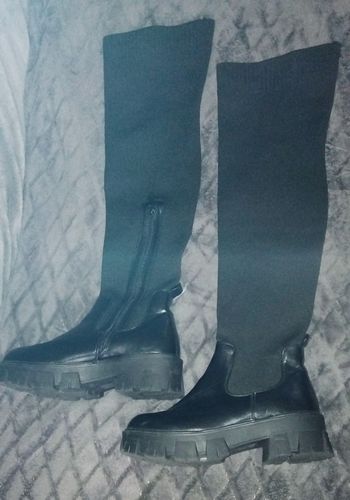 Botte Cuissarde noir - simili cuir et tissu - pointure : 37