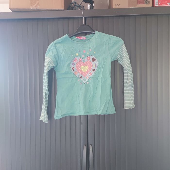 T-shirt manches longues vert d'eau imprimé cœur nky 10 ans