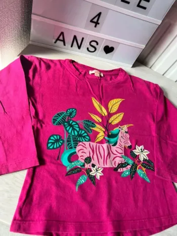 T shirt longues manches DPaM 4 ans Fushia pailleté
