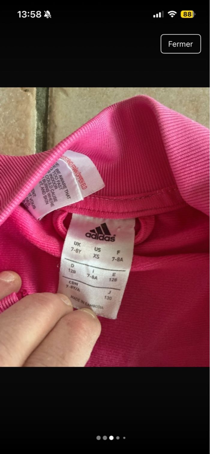 Veste de sport zip rose marque ADIDAS taille 7-8 ans - photo numéro 3