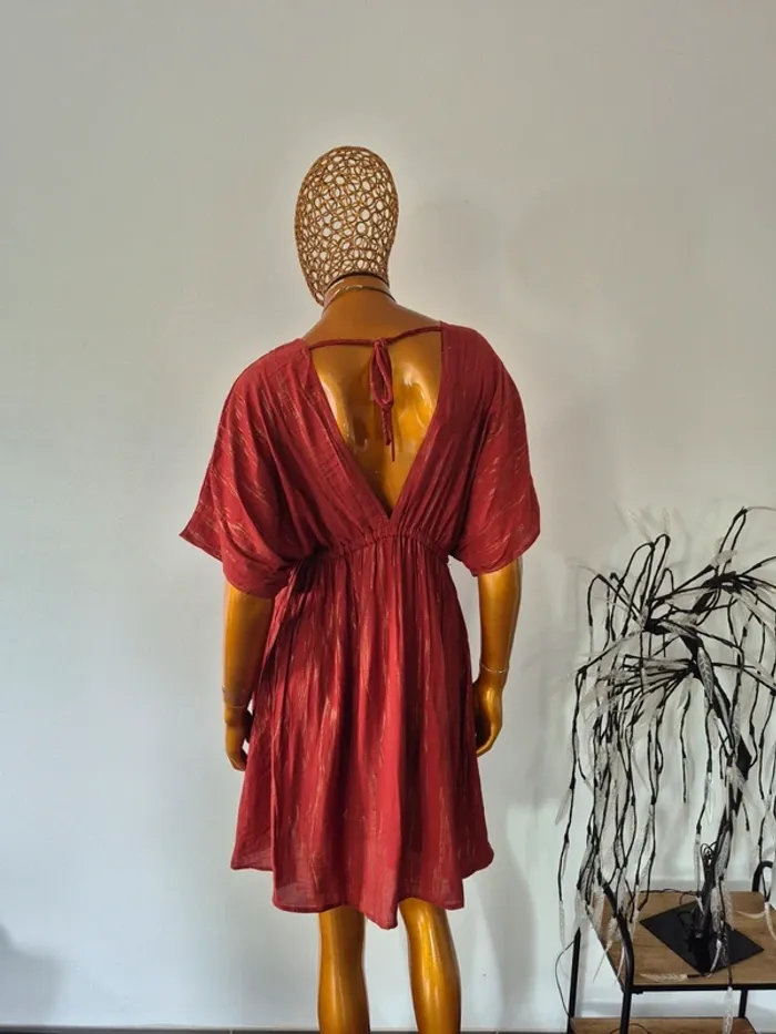 Robe Brique et Dorée Femme Manches Courtes Taille 40/42 - photo numéro 2