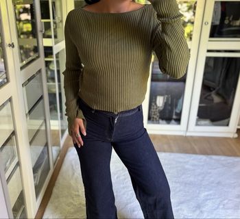 Pull H&M côtelé kaki manches longues col bateau