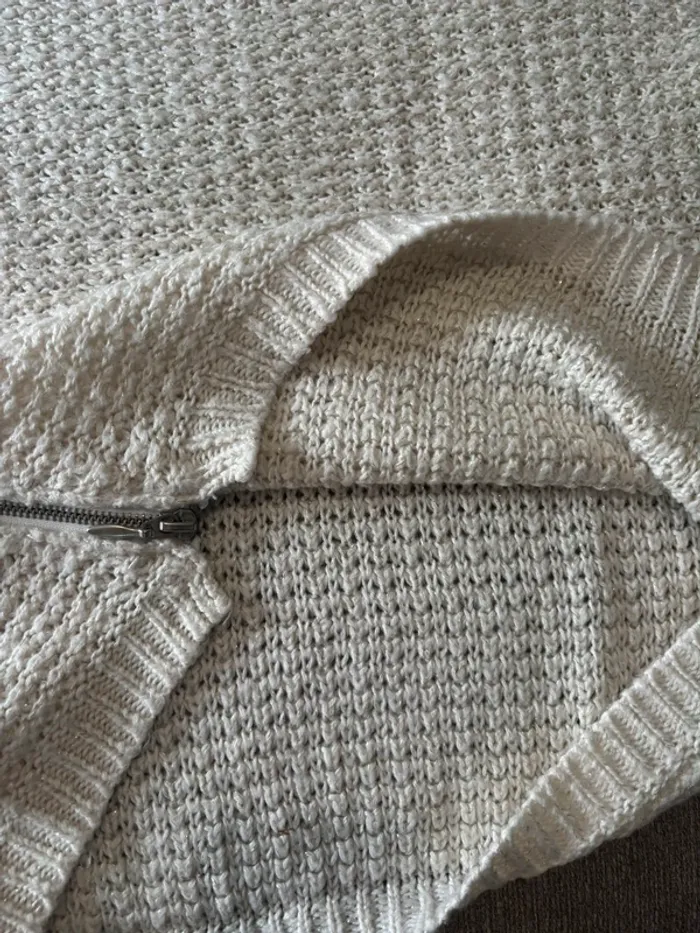 Pull maille écru liseré argenté S - photo numéro 7