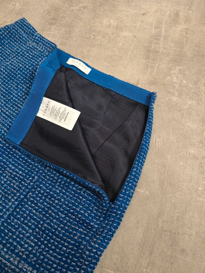 Jupe Sandro bleue tweed chic taille 40 L élégante tendance - photo numéro 3