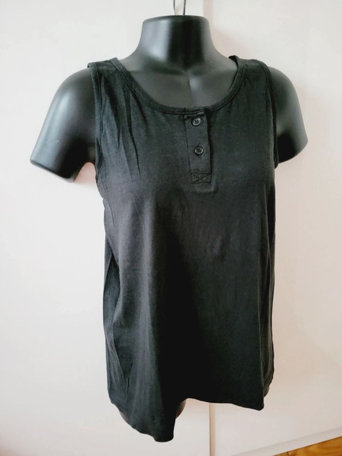 Haut Top tee shirt noir débardeur taille S 36 en 100% coton coquette