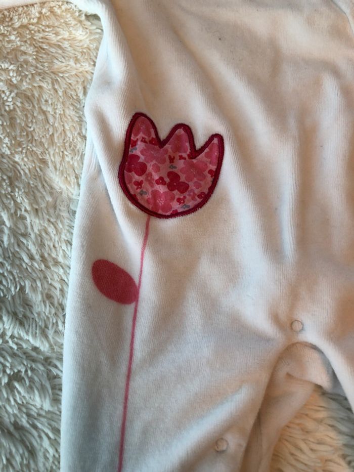 Pyjama velours Vertbaudet blanc tulipe 6m - photo numéro 3