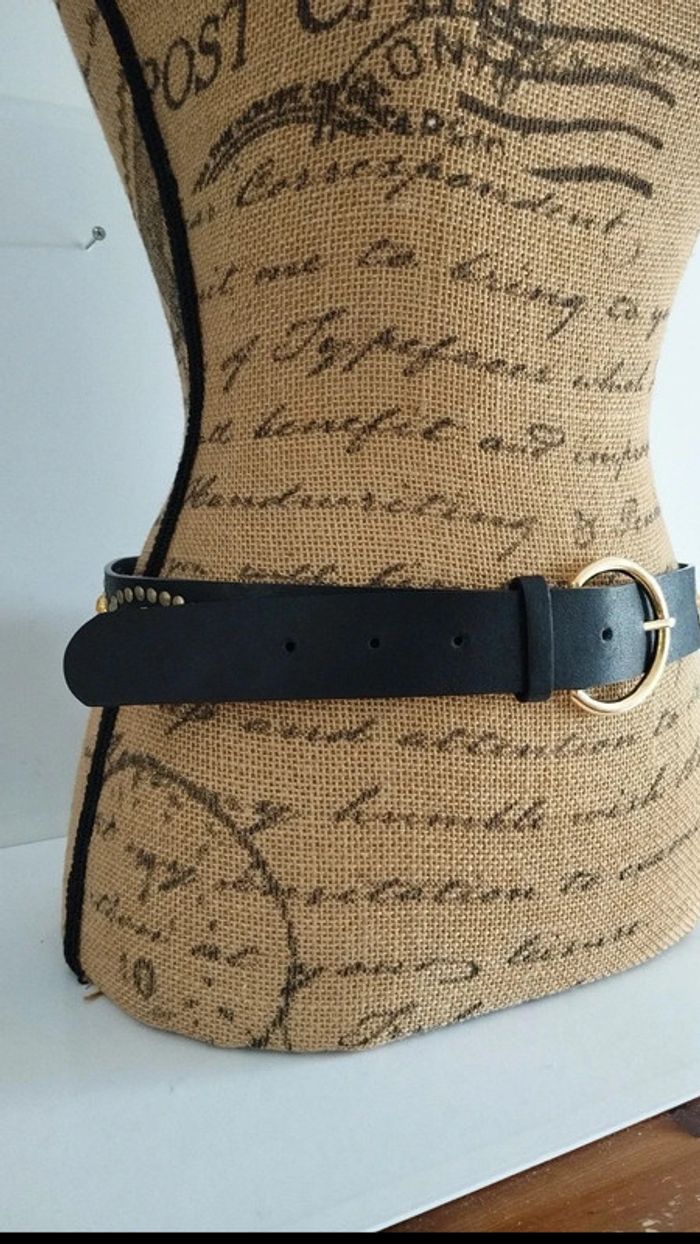 Ceinture noire clous doré effet pierres orange - photo numéro 3