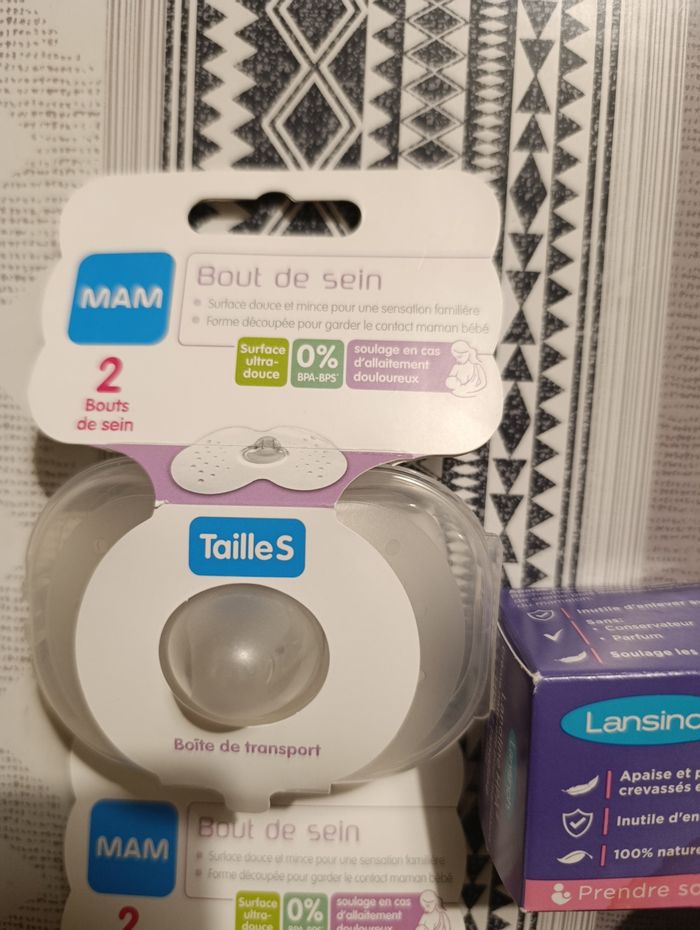 Lot Bout de sein taille S + bout de sein taille M marque Mam + crème mamelons Lanoline - photo numéro 4