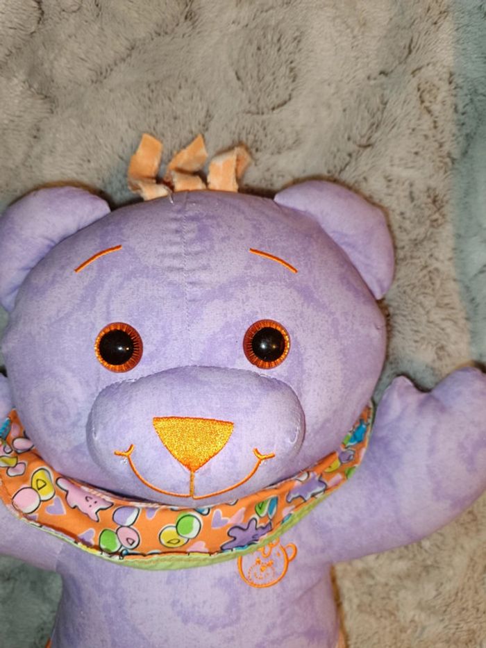 Peluche ourson mauve vert orange souple neuf - photo numéro 2