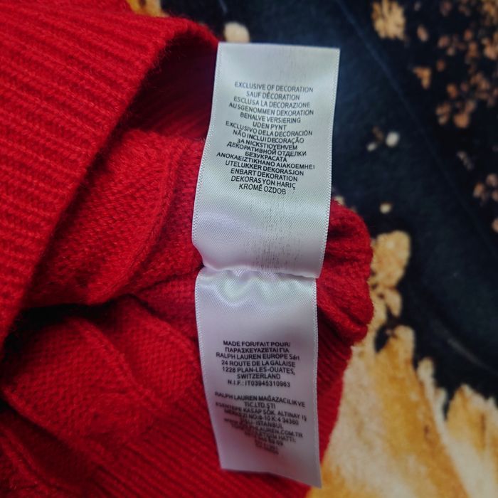 Pull Ralph Lauren rouge col rond torsadé logo brodé noir taille M - photo numéro 3