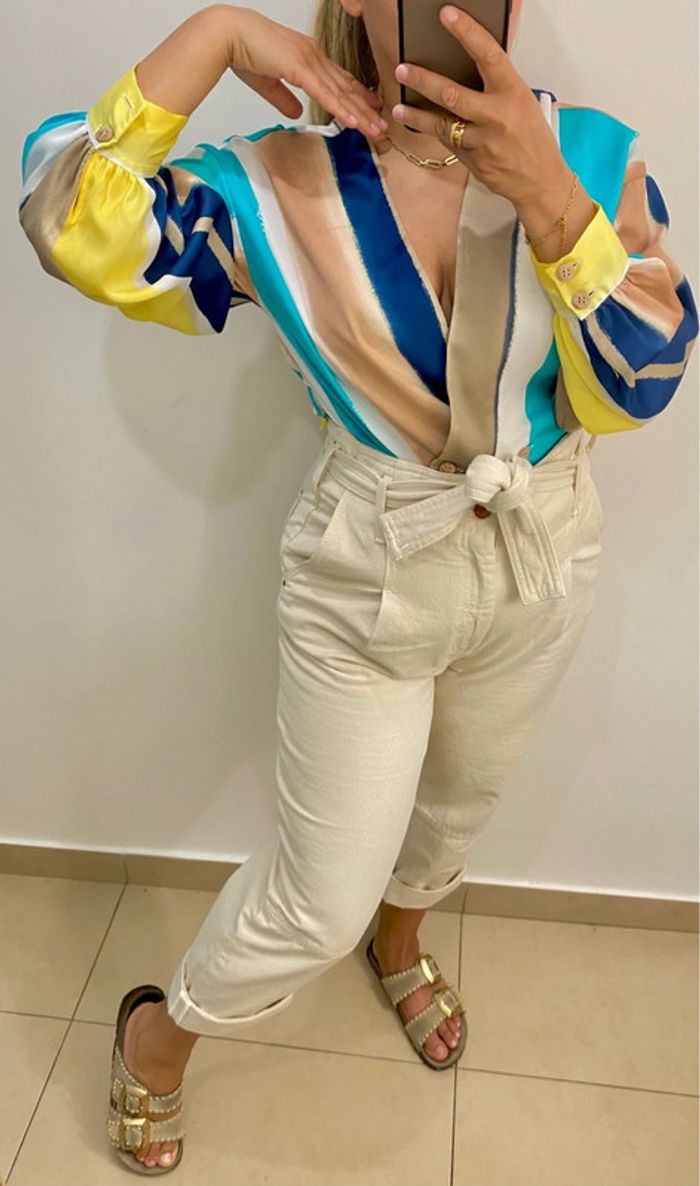 🎨Blouse satinée à rayures multicolores ZARA Taille M - photo numéro 5