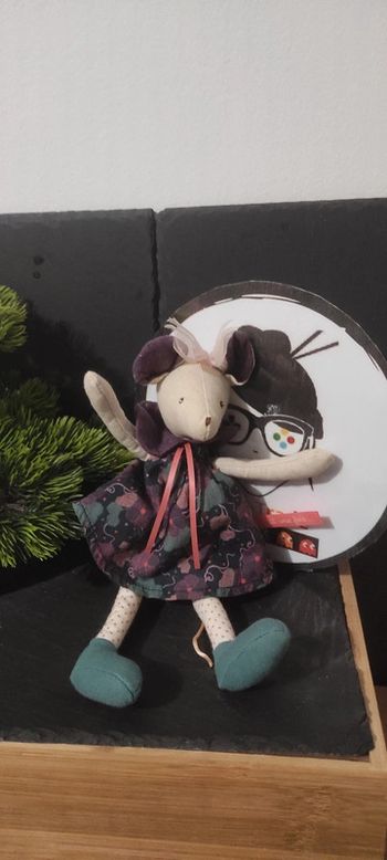 peluche doudou souris Sissi Il était une Fois Moulin Roty violet fleur Rose Vert