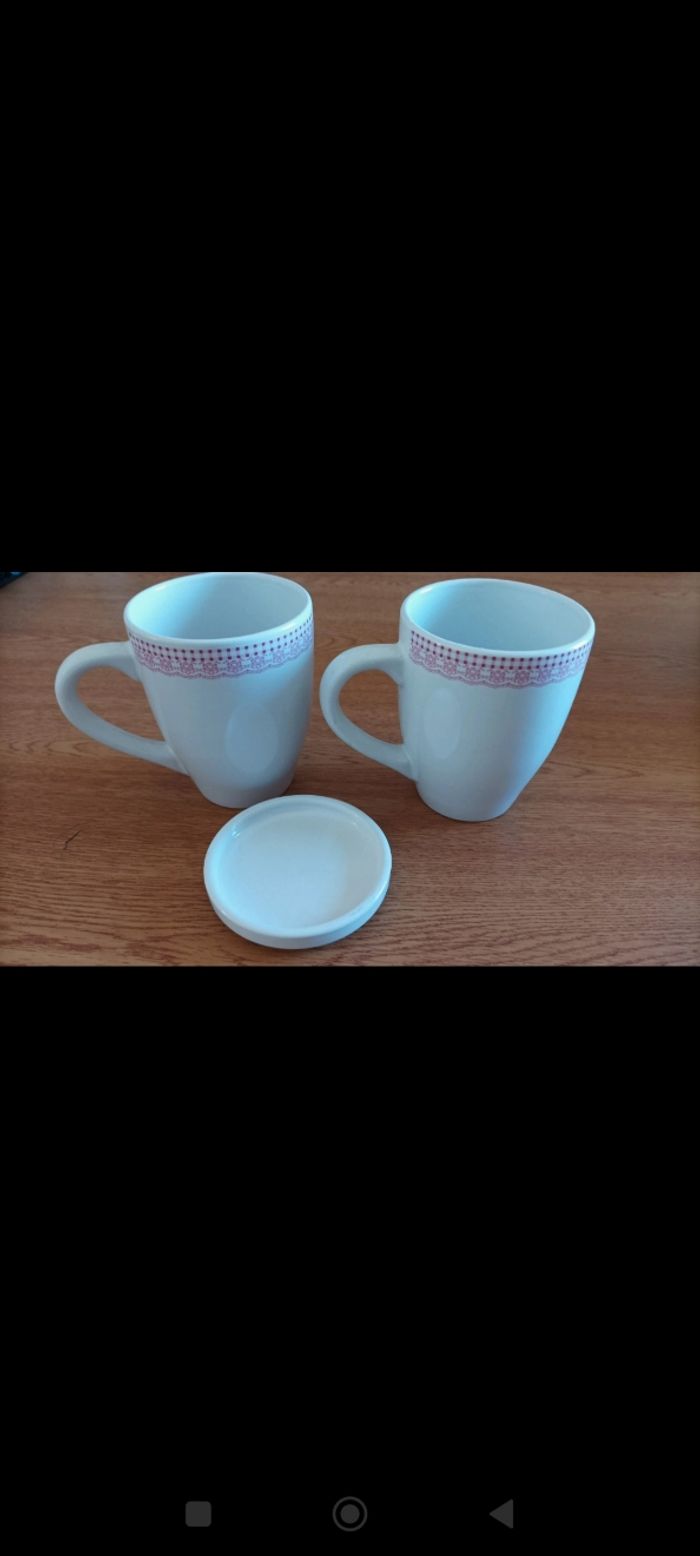Lot de 2 tasses en porcelaine (mugs) motif floral+ tasse à infusion tisane - photo numéro 4