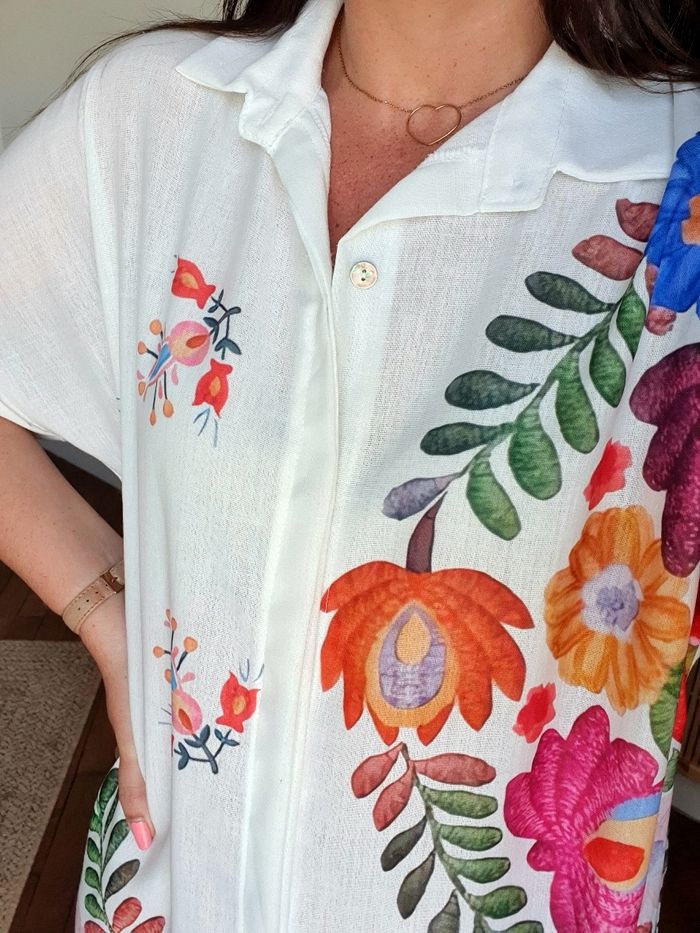 Robe droite Menton fleurs multicolores Taille unique - photo numéro 4