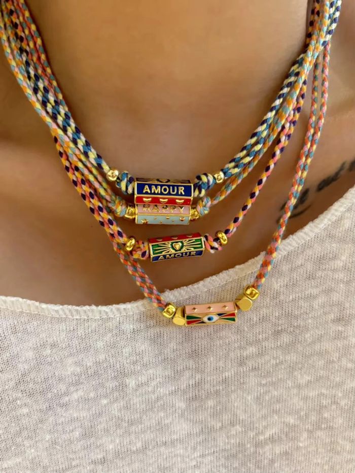 Collier ajustable coloré avec pendentif “Happy” - photo numéro 2