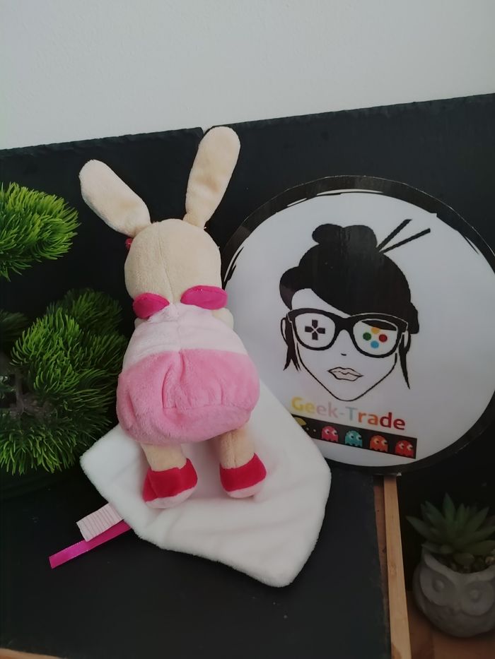 Baby Nat' Doudou Lapin Mouchoir Perle BN090 rose blanc bleu coeur noeud DD002680 - photo numéro 2