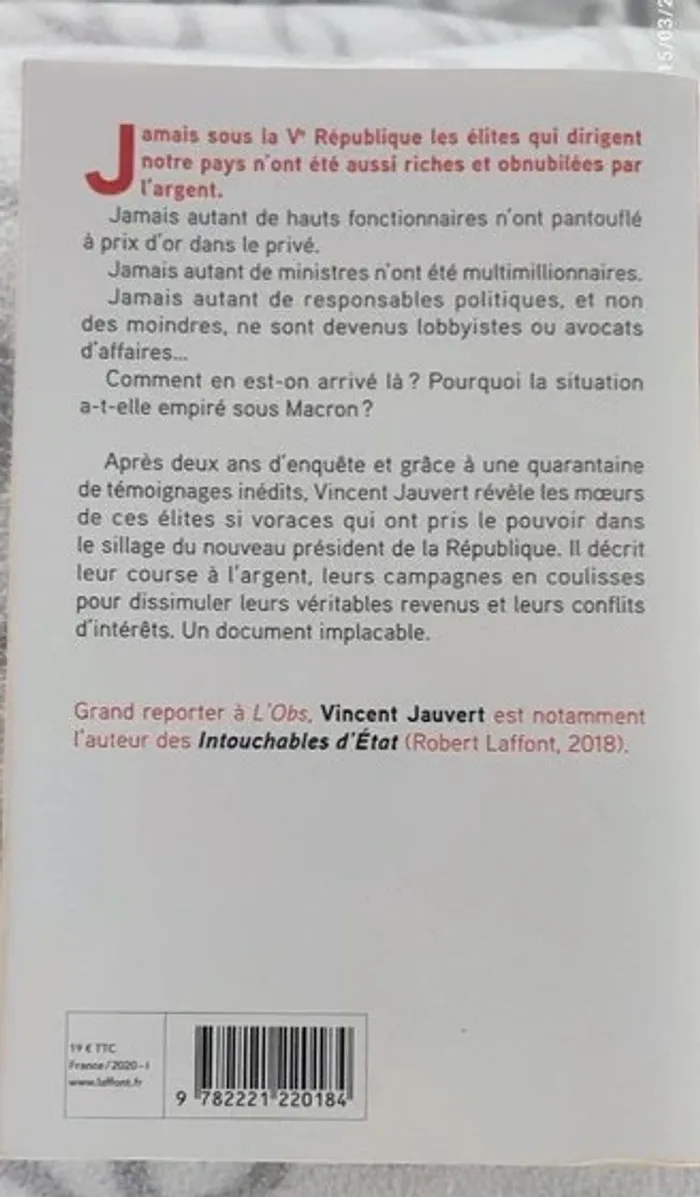 📕 Les Voraces – Vincent Jauvert – Enquête sur les élites et l'argent sous Macron – Bon état - photo numéro 2