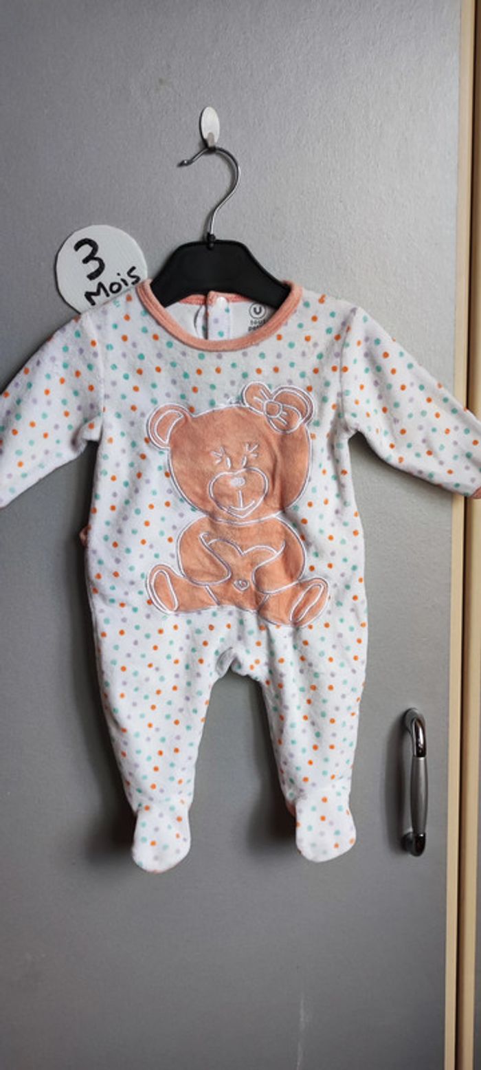 Pyjama ourson blanc et pois coloré 3 mois