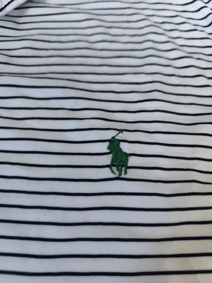 Polo Ralph Lauren Performance homme XL blanc rayures marine logo vert excellent état sauf tâche - photo numéro 3