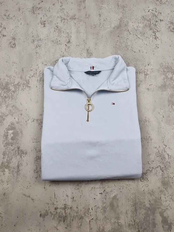 Sweat 1/4 zip Tommy Hilfiger bleu – Taille S Femme (mesures en photos) - photo numéro 2