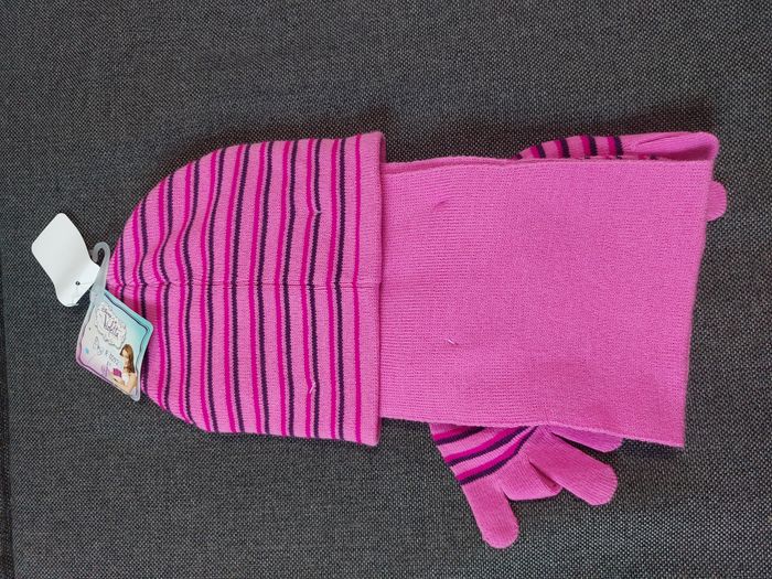 ensemble bonnet gants écharpe violetta rose clair tu - photo numéro 2