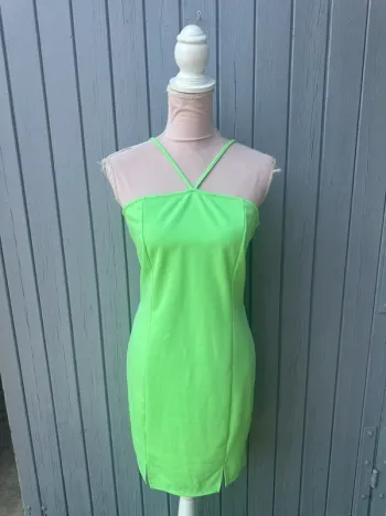 Robe d’été fines bretelles verte fluo 42/XL