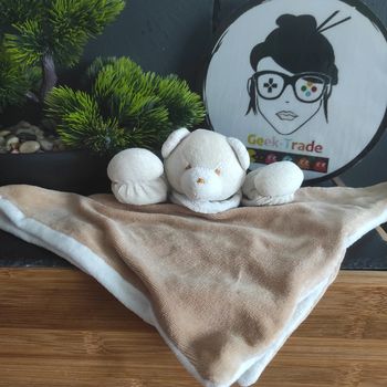 doudou jacadi ours marron beige blanc collerette bras Vintage #geektradedoudou