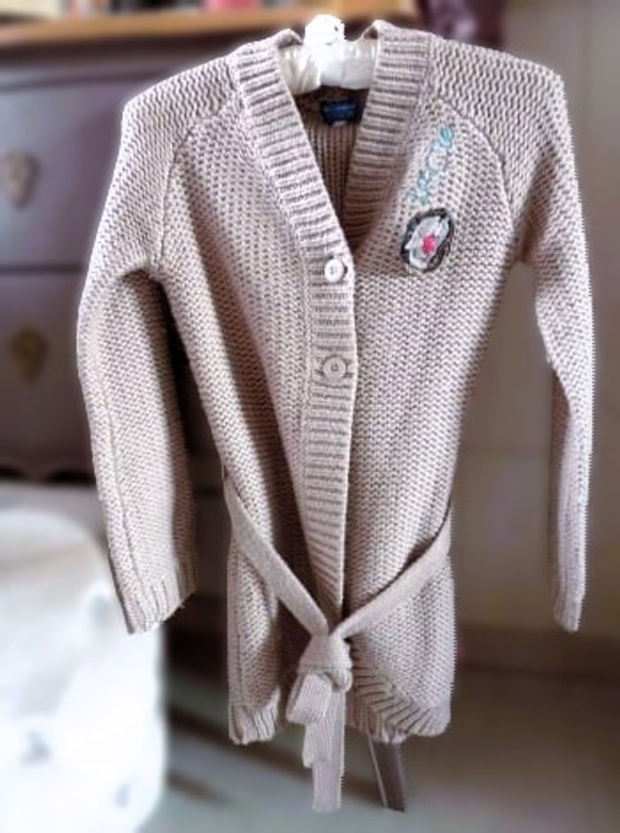 Gilet laine Fille 8 ans la compagnie des petits LCDP Long beige TBE