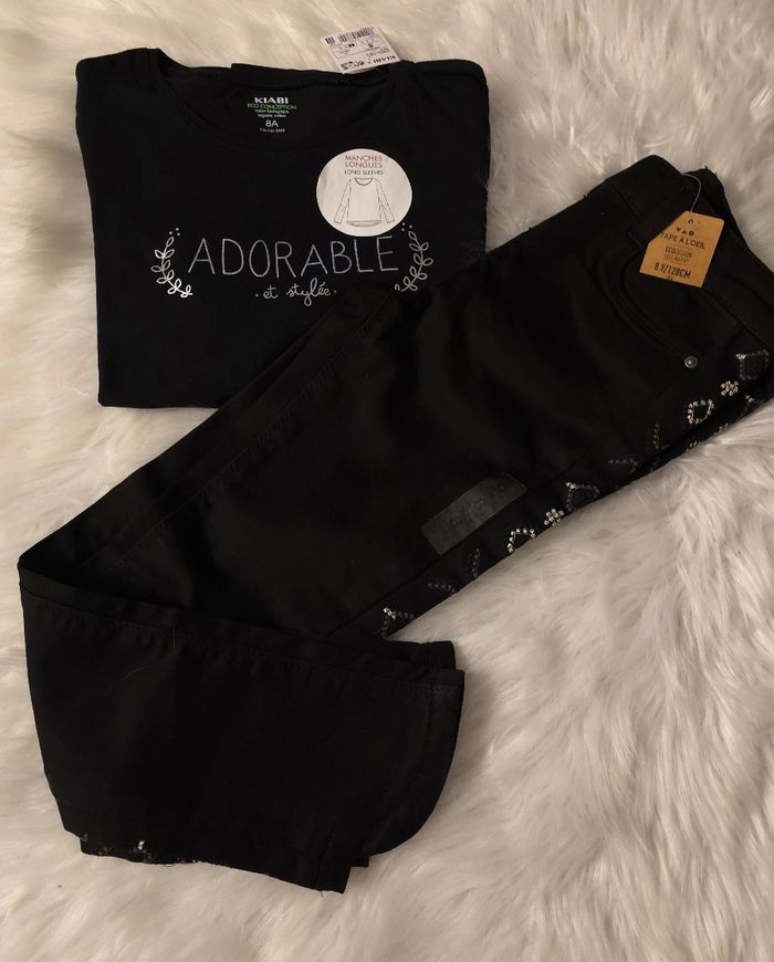 Neufs (non portés)🏷 🤩🤩🌺⚘️ensemble teeshirt ml et jeans skinny 8 ans fille 🌺⚘️ - photo numéro 2