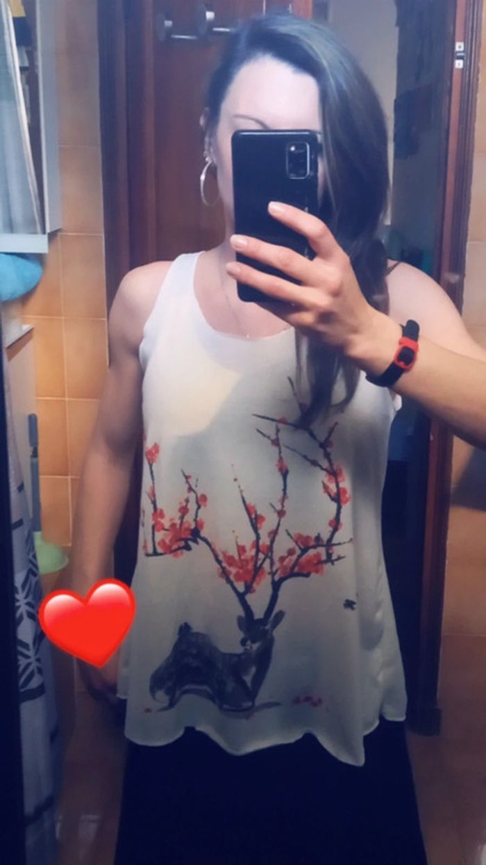 Débardeur ample blanc avec cerf fleuri 🪴 Printemps été 🏵 taille S - photo numéro 5