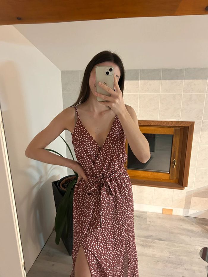 Robe longue à bretelles croisée fendue à ceinture - photo numéro 3