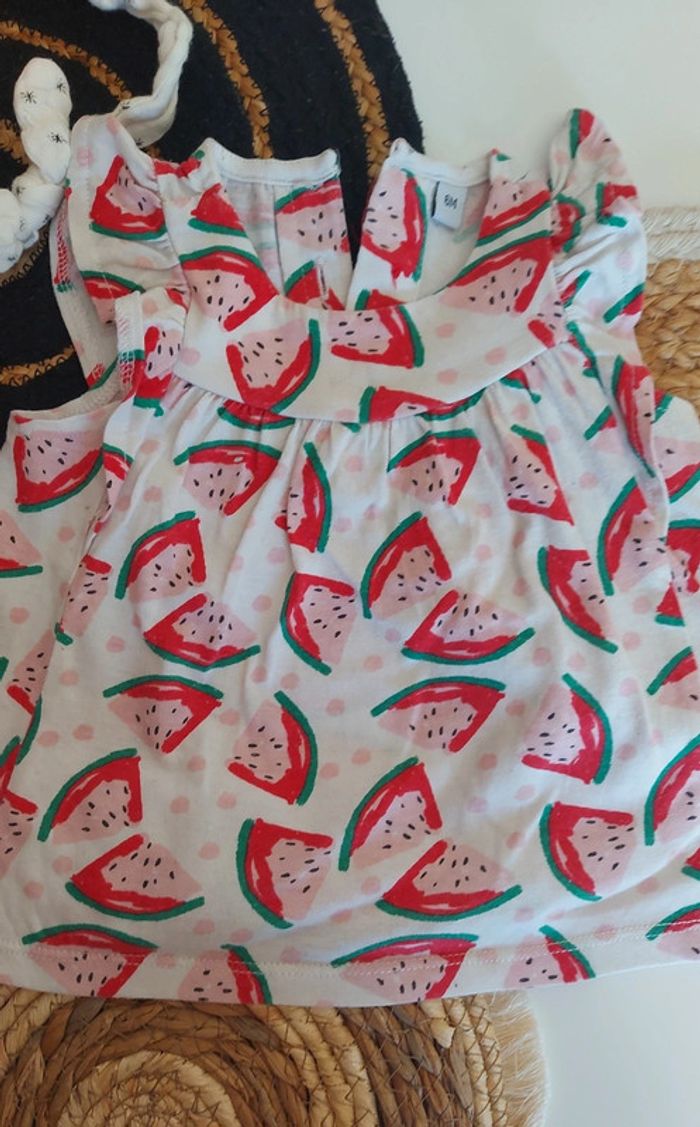 Ensemble pastèque 🍉 fille tee-shirt débardeur manches courtes avec short - photo numéro 3