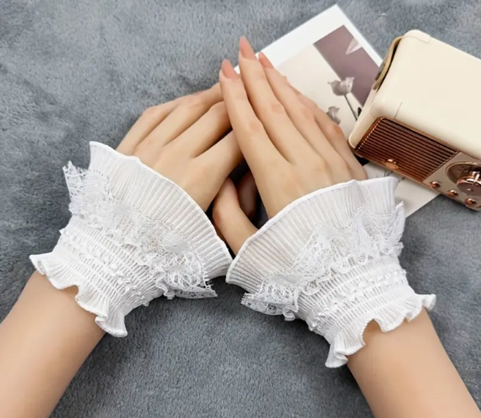 Paire de manchette froufrou bracelet *neuf* dentelle blanc vintage gothique mitaine gant punk - photo numéro 3