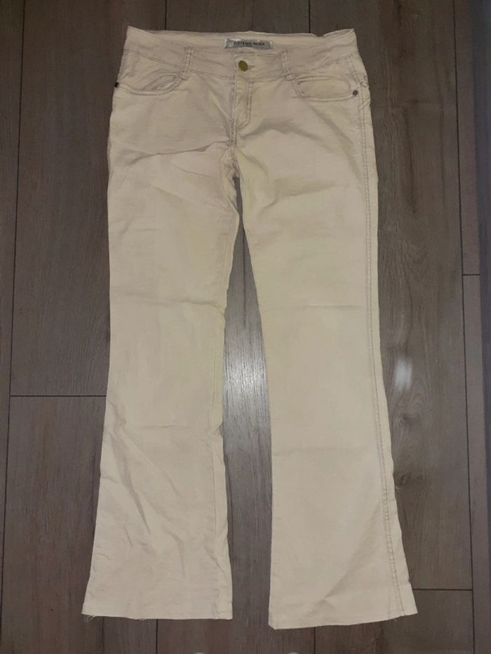 Pantalon beige pattes éléphant lin