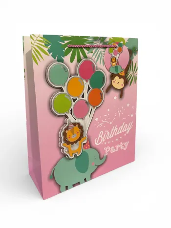 Sac cadeau fête d’anniversaire motif savane ballon – 26 × 32 × 10 cm Neuf