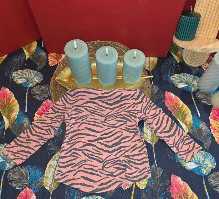 Tee-shirt ML rose zébré noir 3 ans - photo numéro 2