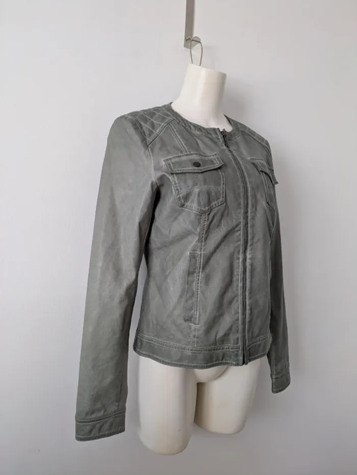 Veste zippée en simili cuir vert/gris - Bonobo - taille M - photo numéro 2