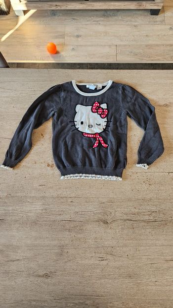 Pull léger à manches longues gris et blanc, Hello Kitty, 4/6 ans