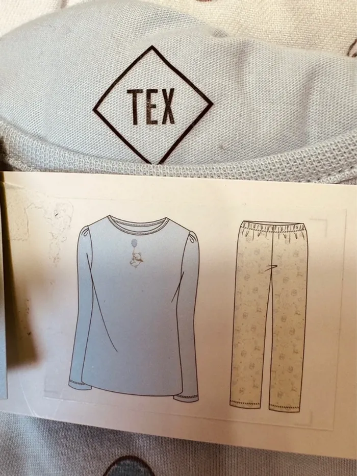 Taille 8 ans lot de 2 pyjamas 2 pièces coton fin et flanelle fille Tex gris bleu Neufs 🌷 - photo numéro 4