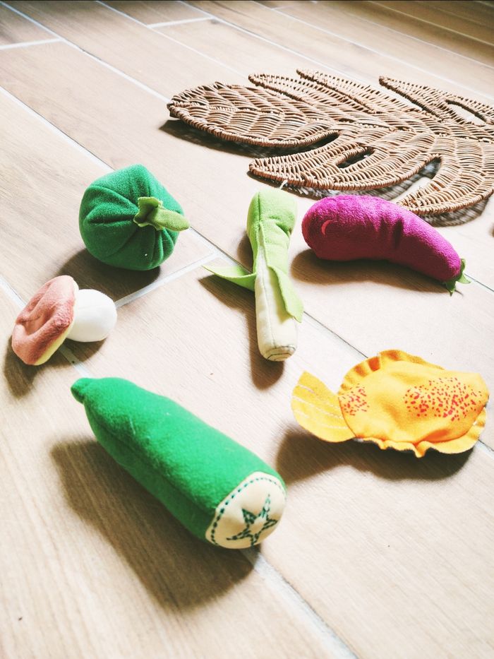 🐟 Dinette lot d'aliments légumes et poisson en tissu- peluche - photo numéro 2