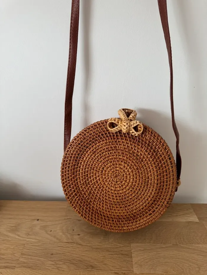 Sac à mains rond en rotin /osier - photo numéro 2