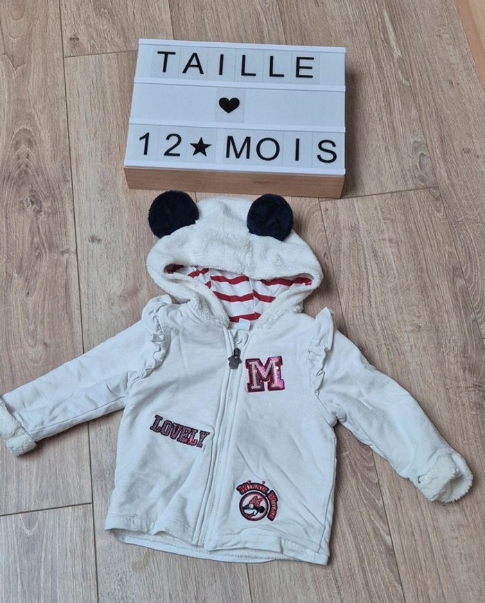 Sweat gilet zippé avec capuche Disney Minnie taille 12 mois