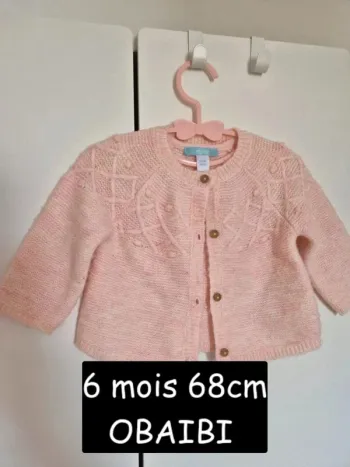 Beau gilet maille tricot OBAIBI 6 mois 68 cm rose collection 2024