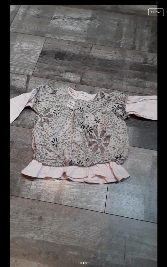 Ensemble pantalon velours marron et haut manche longue fleurie - photo numéro 5